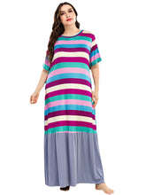 Plus Size Women's Colorful Stripe Short Sleeve Casual Nightgown